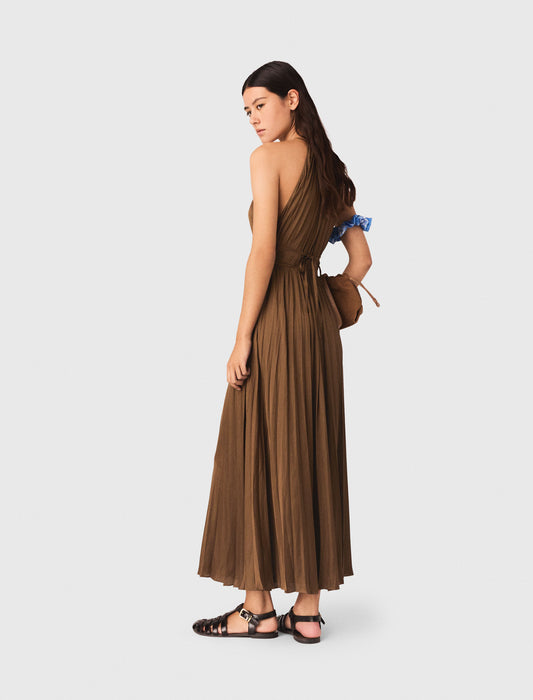 Pleated Maxi Dress Brown