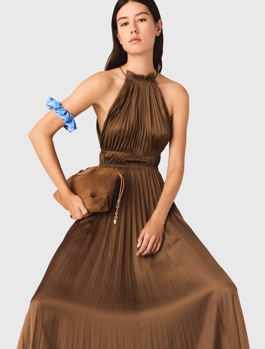 Pleated Maxi Dress Brown