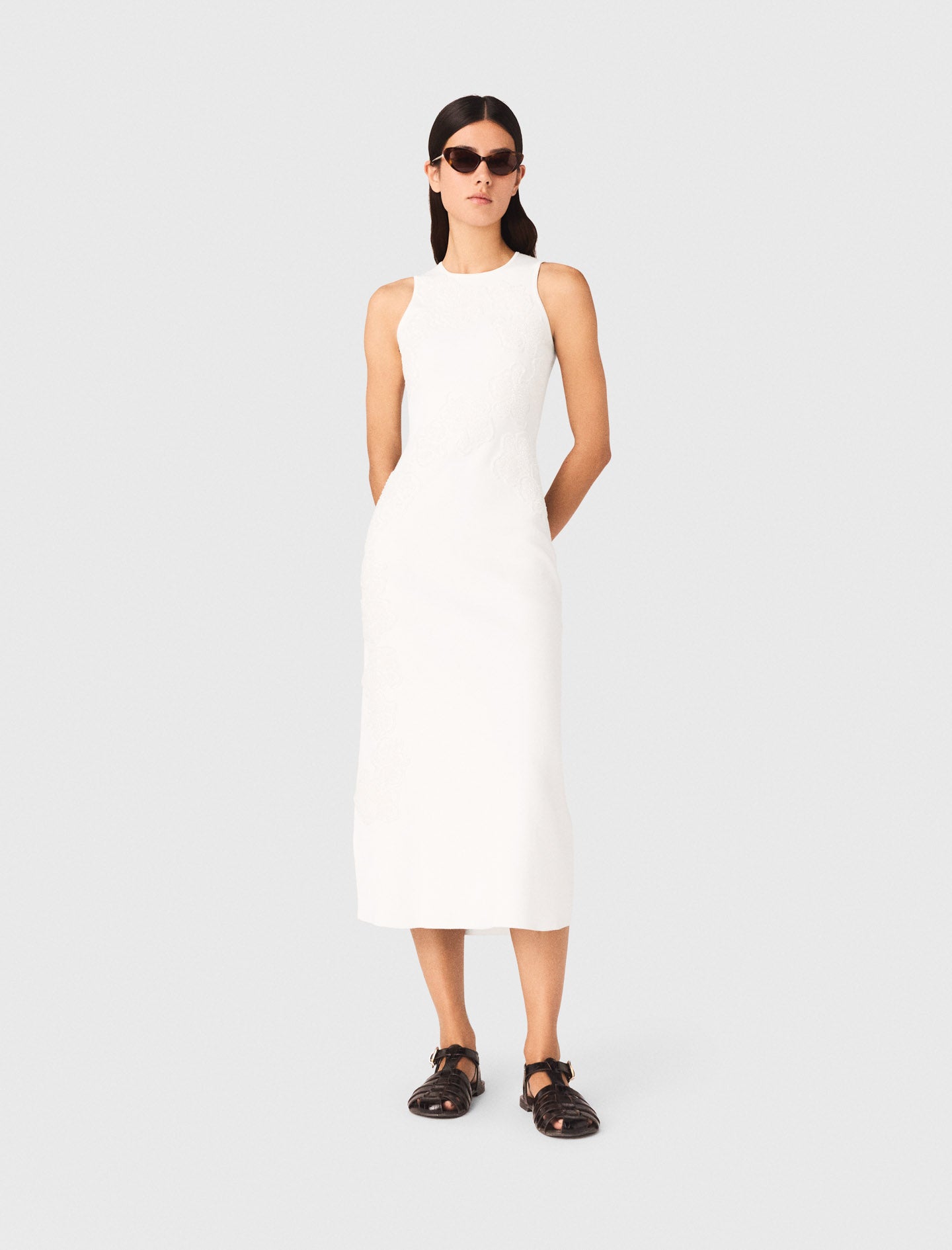 Beaded Embroidered Floral Dress White