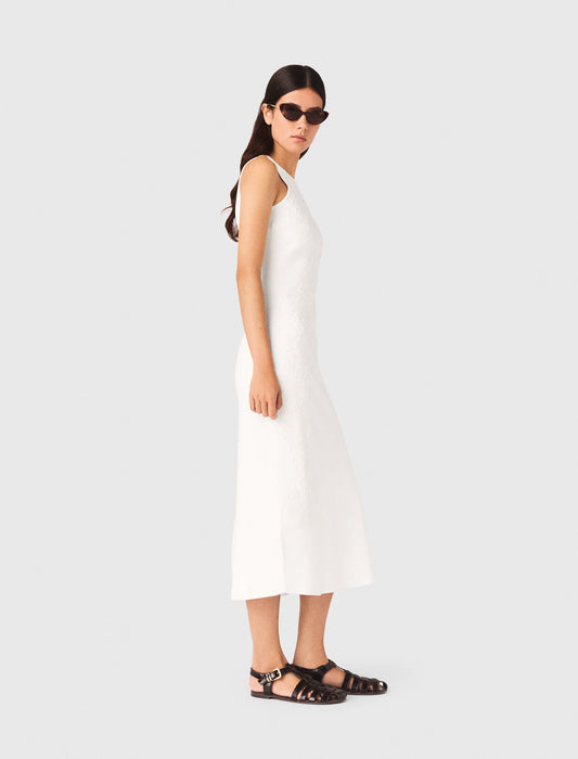 Beaded Embroidered Floral Dress White