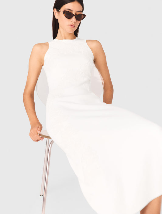 Beaded Embroidered Floral Dress White
