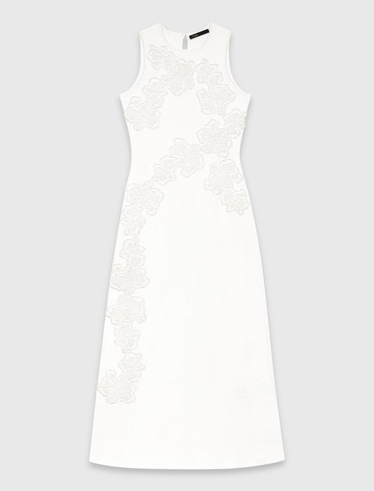 Beaded Embroidered Floral Dress White