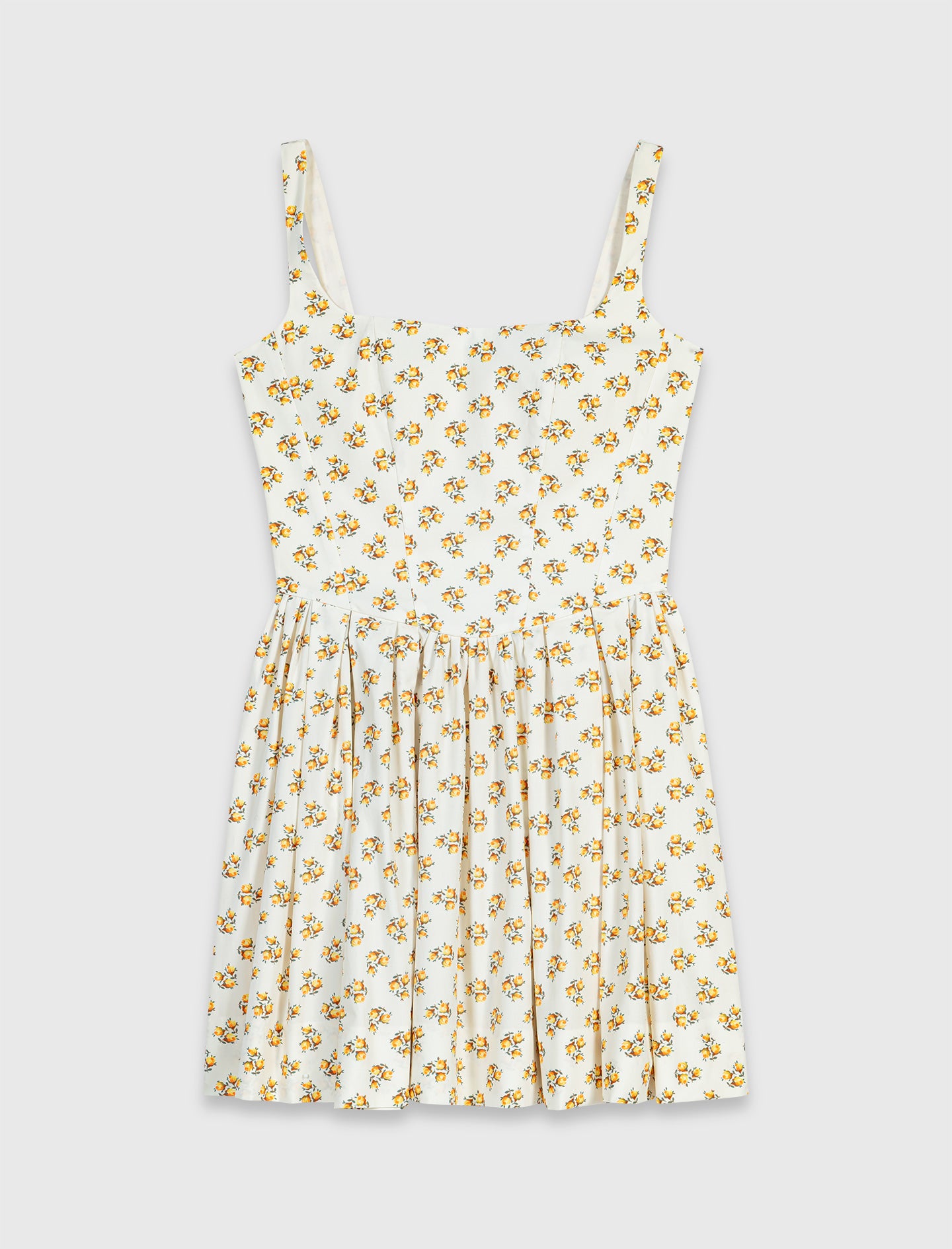 Short Flared Patterned Dress Yellow Small Flowers Print