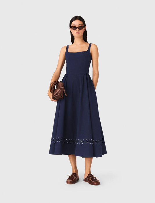 Flared Midi Dress Navy