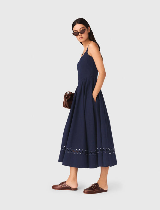 Flared Midi Dress Navy