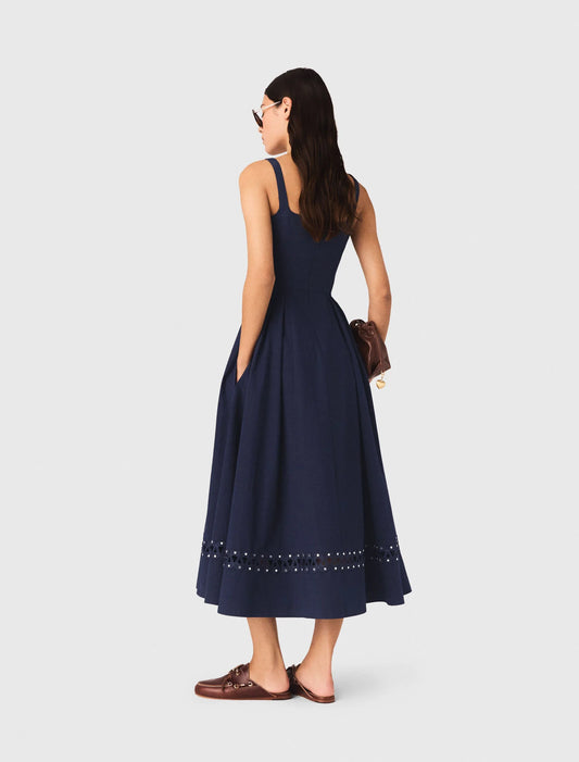 Flared Midi Dress Navy