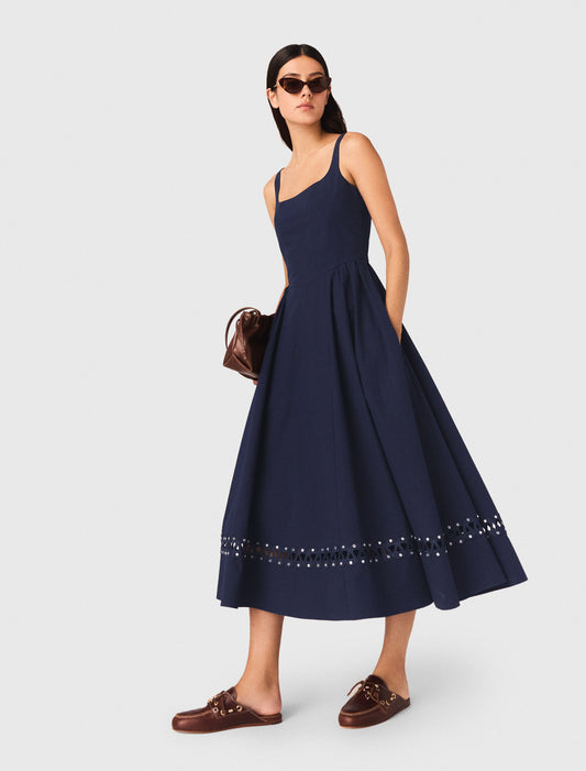 Flared Midi Dress Navy