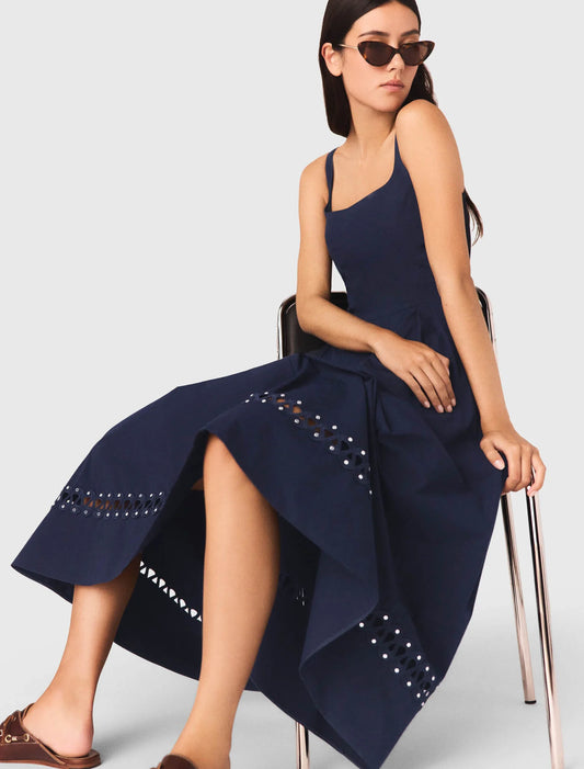 Flared Midi Dress Navy
