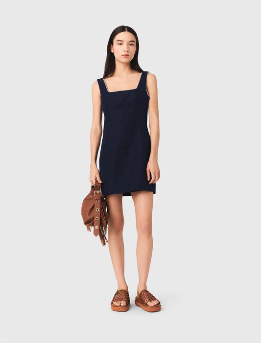 Short linen-blend dress Navy
