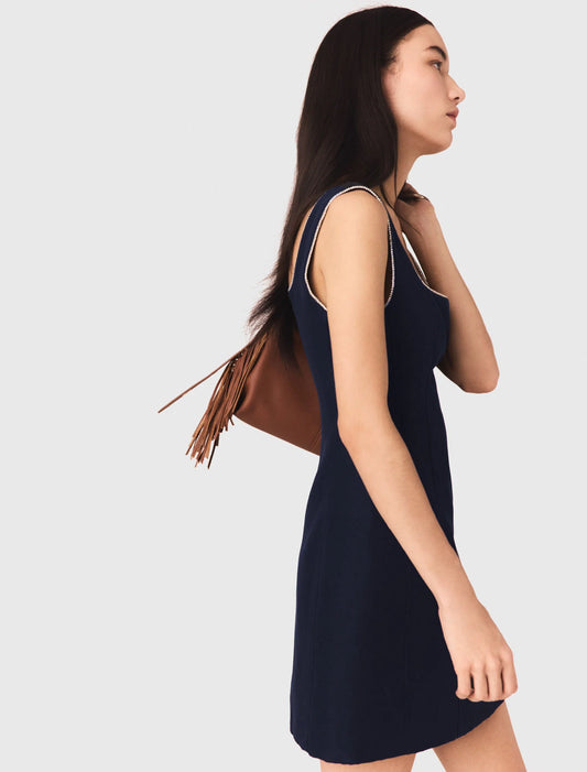 Short linen-blend dress Navy