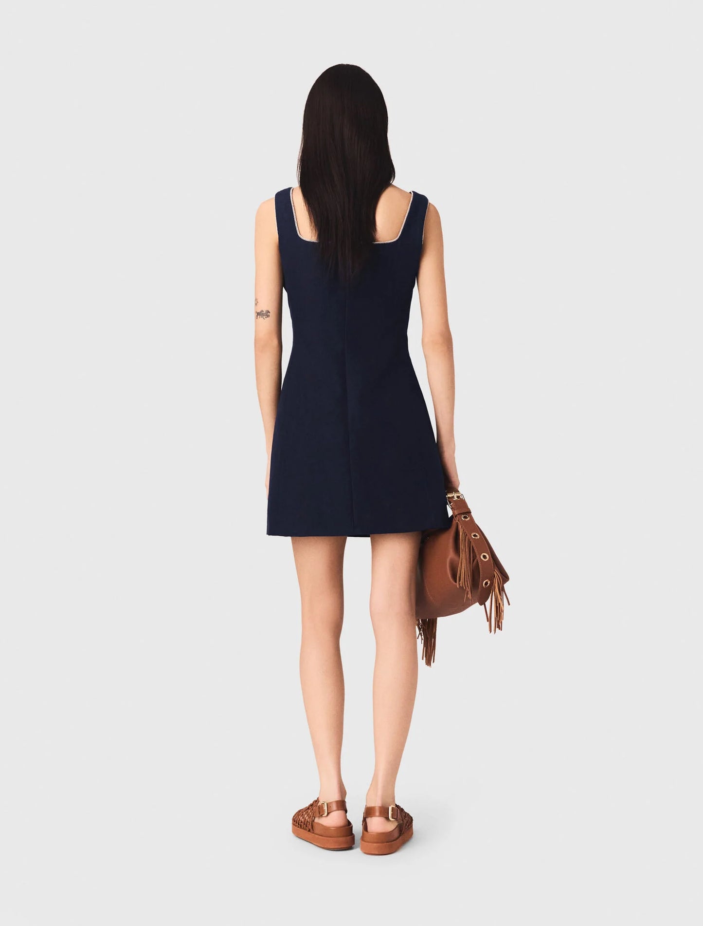 Short linen-blend dress Navy