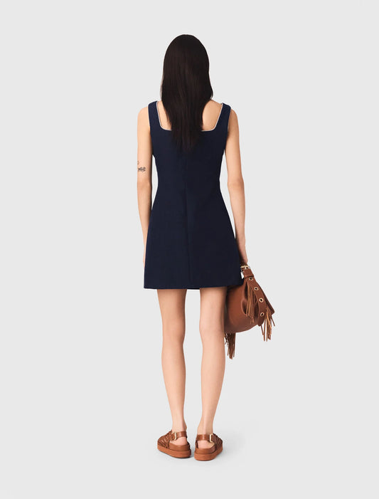 Short linen-blend dress Navy
