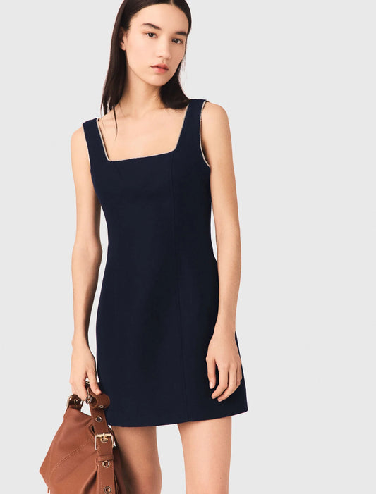 Short linen-blend dress Navy