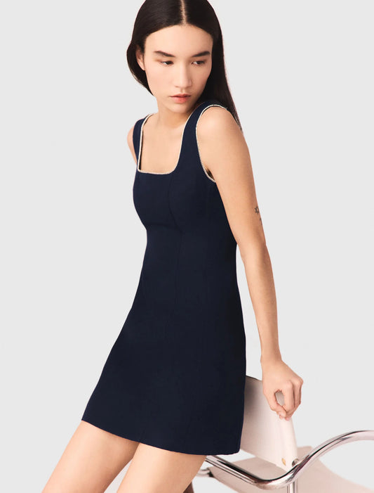 Short linen-blend dress Navy