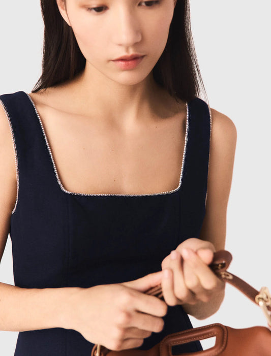 Short linen-blend dress Navy