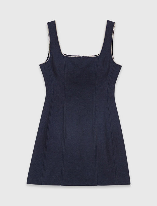 Short linen-blend dress Navy