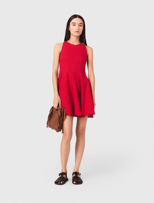 Short Flared Linen-Blend Dress Red