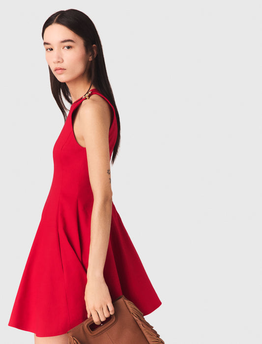 Short Flared Linen-Blend Dress Red