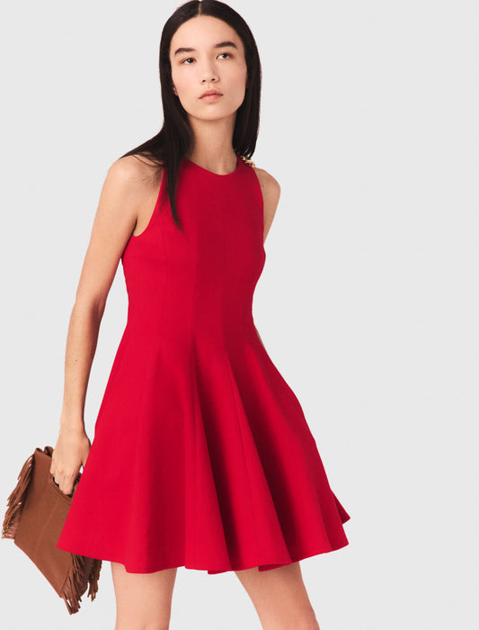 Short Flared Linen-Blend Dress Red