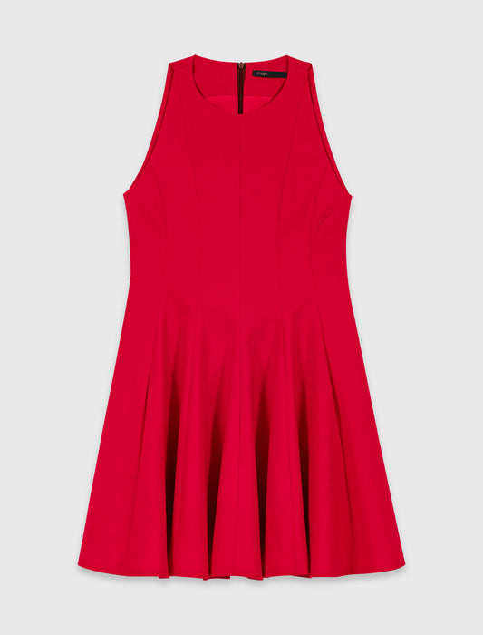 Short Flared Linen-Blend Dress Red