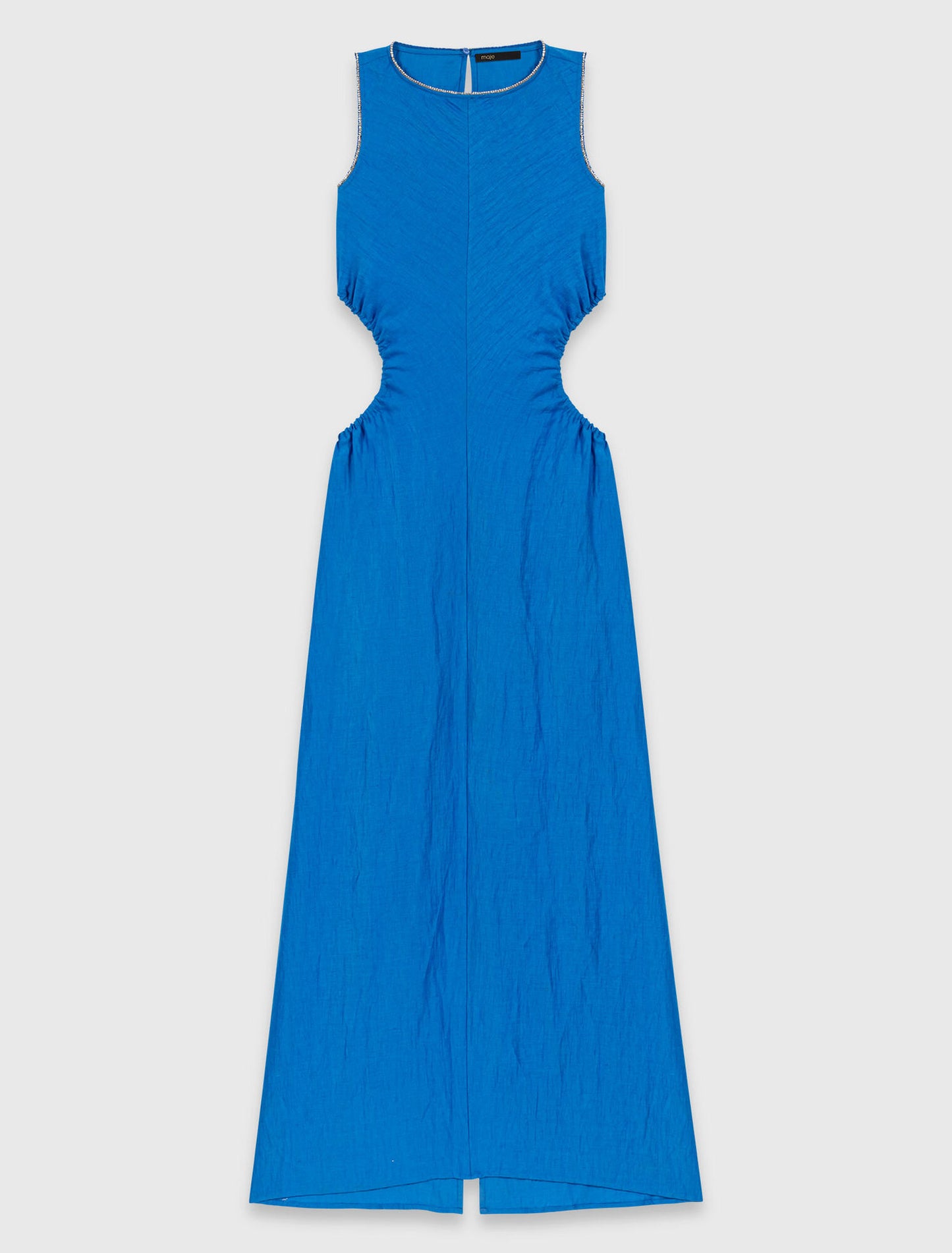 Backless Linen-Blend Midi Dress Blue