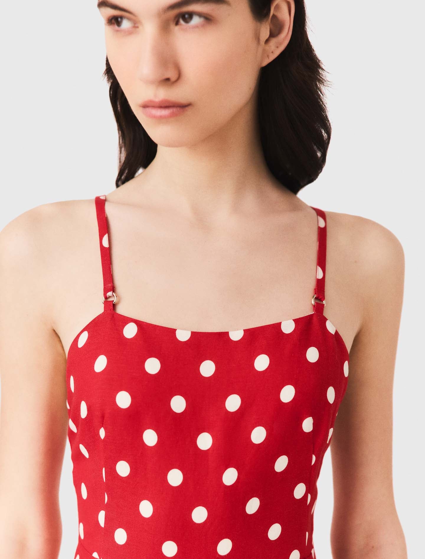 Backless linen-blend maxi dress Red Dots Print