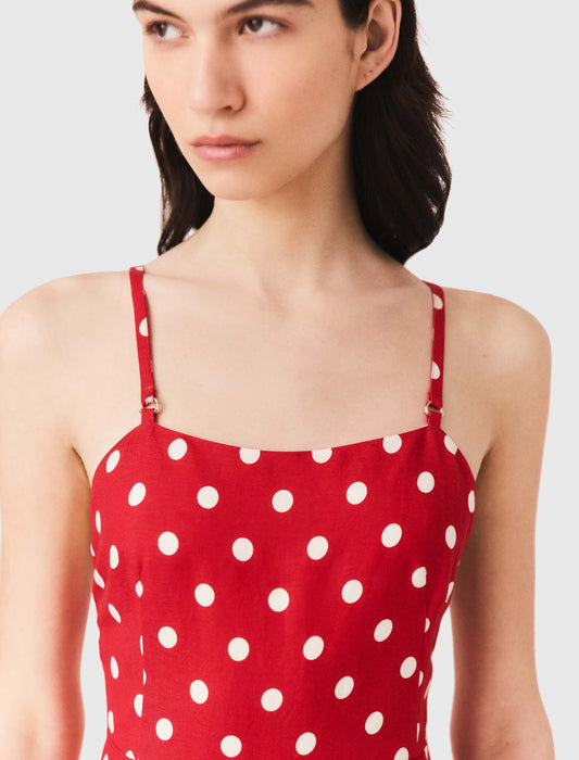 Backless linen-blend maxi dress Red Dots Print