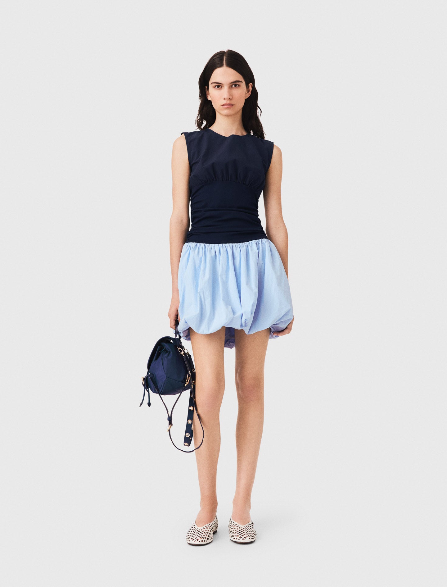 Jersey and cotton mix dress Blue