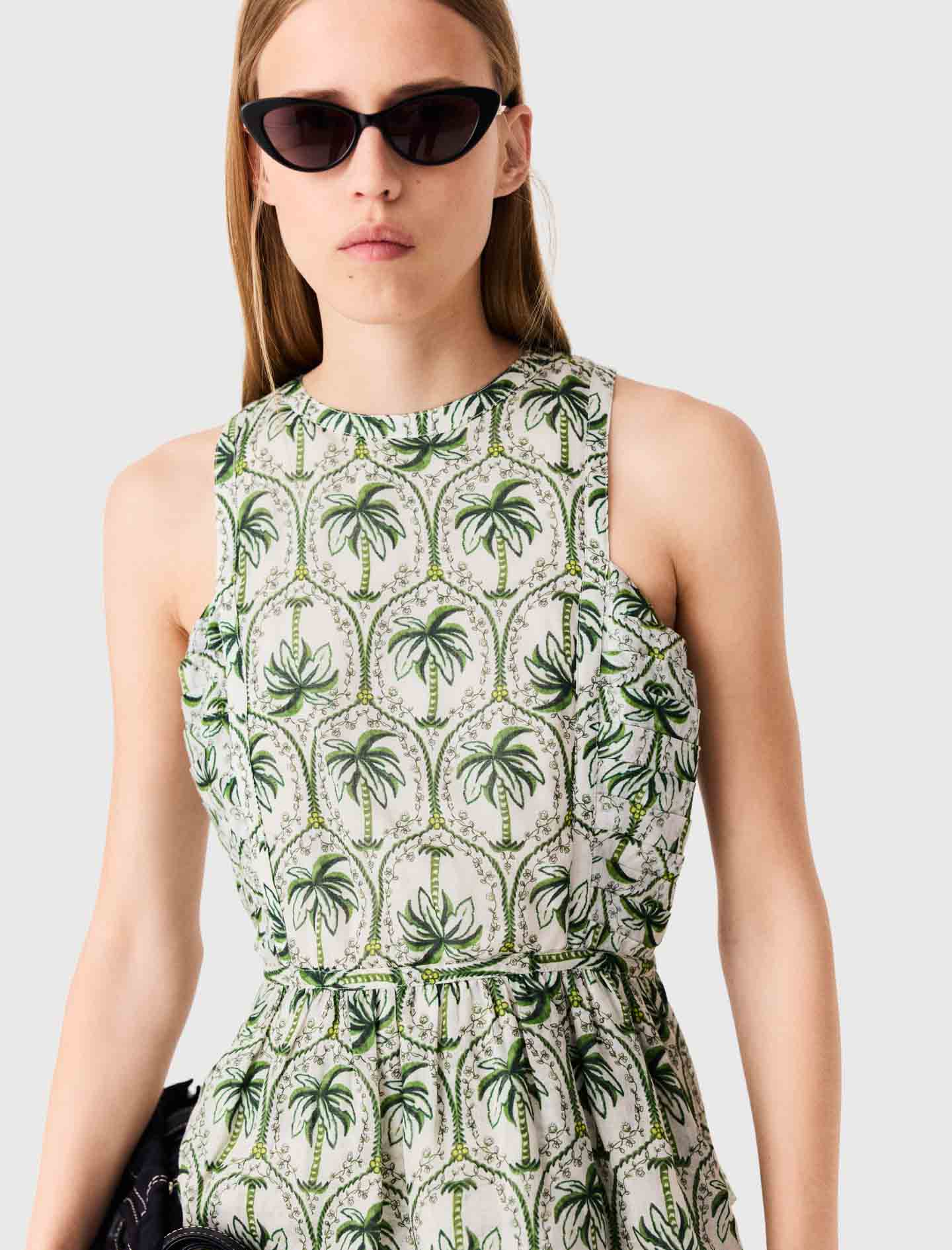 Patterned ruffled dress Green Palm Tree