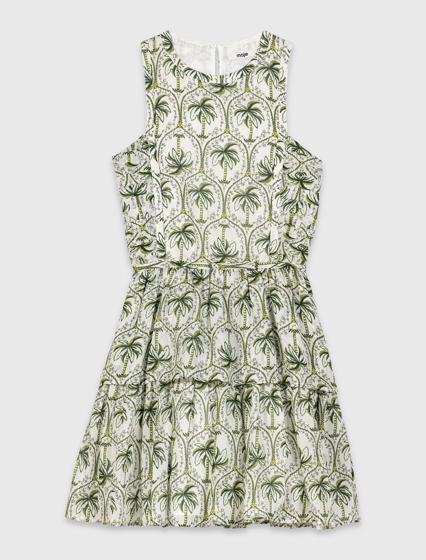 Patterned ruffled dress Green Palm Tree