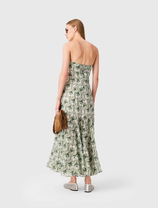 Patterned strapless maxi dress Green Palm Tree