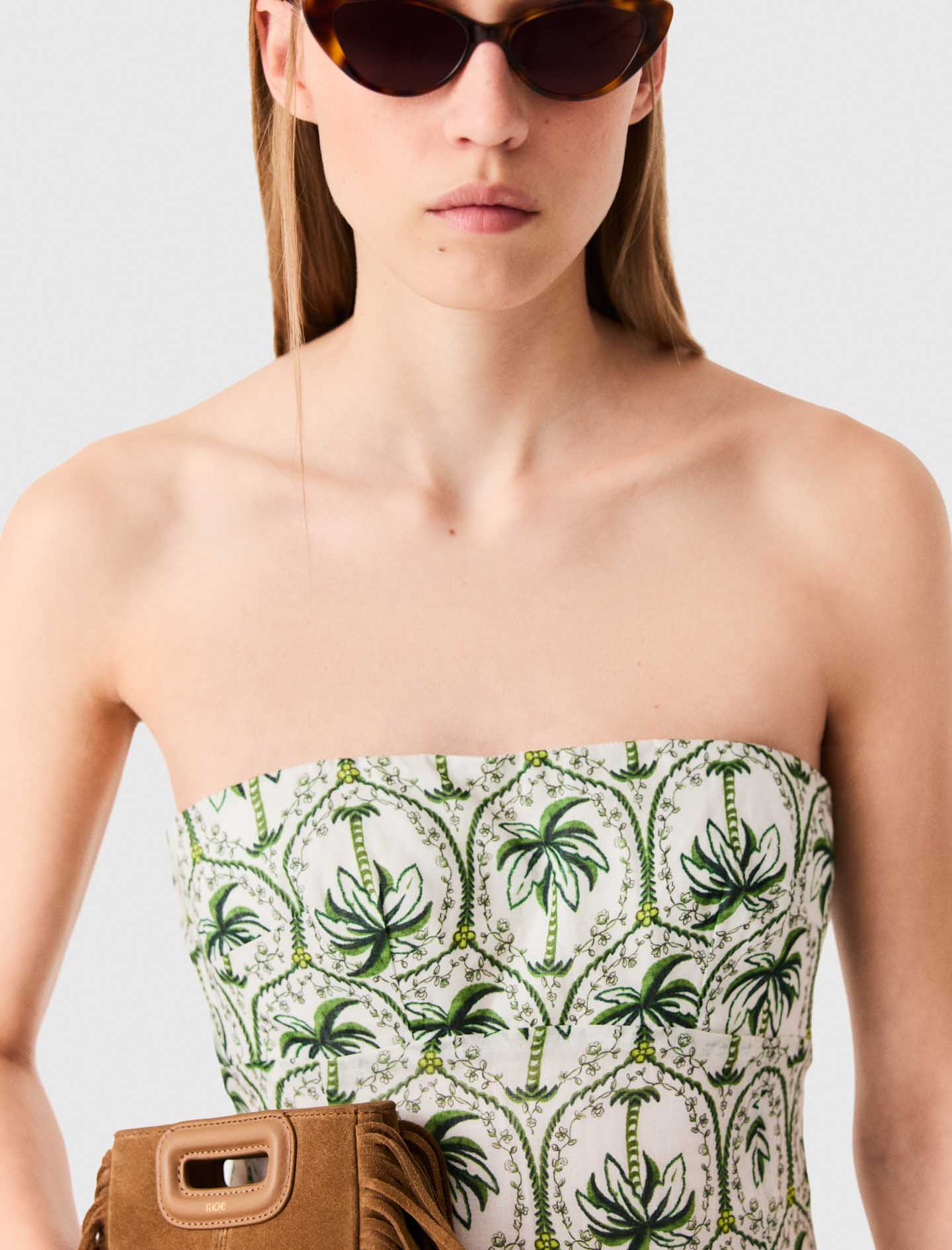 Patterned strapless maxi dress Green Palm Tree