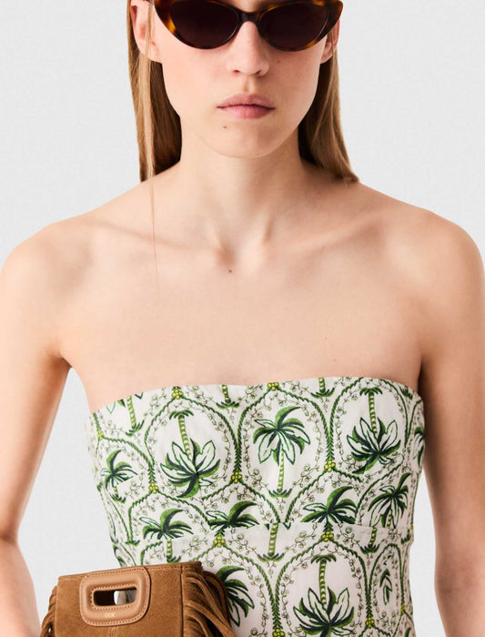 Patterned strapless maxi dress Green Palm Tree