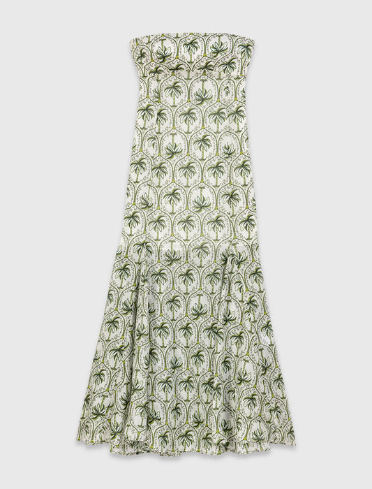 Patterned strapless maxi dress Green Palm Tree