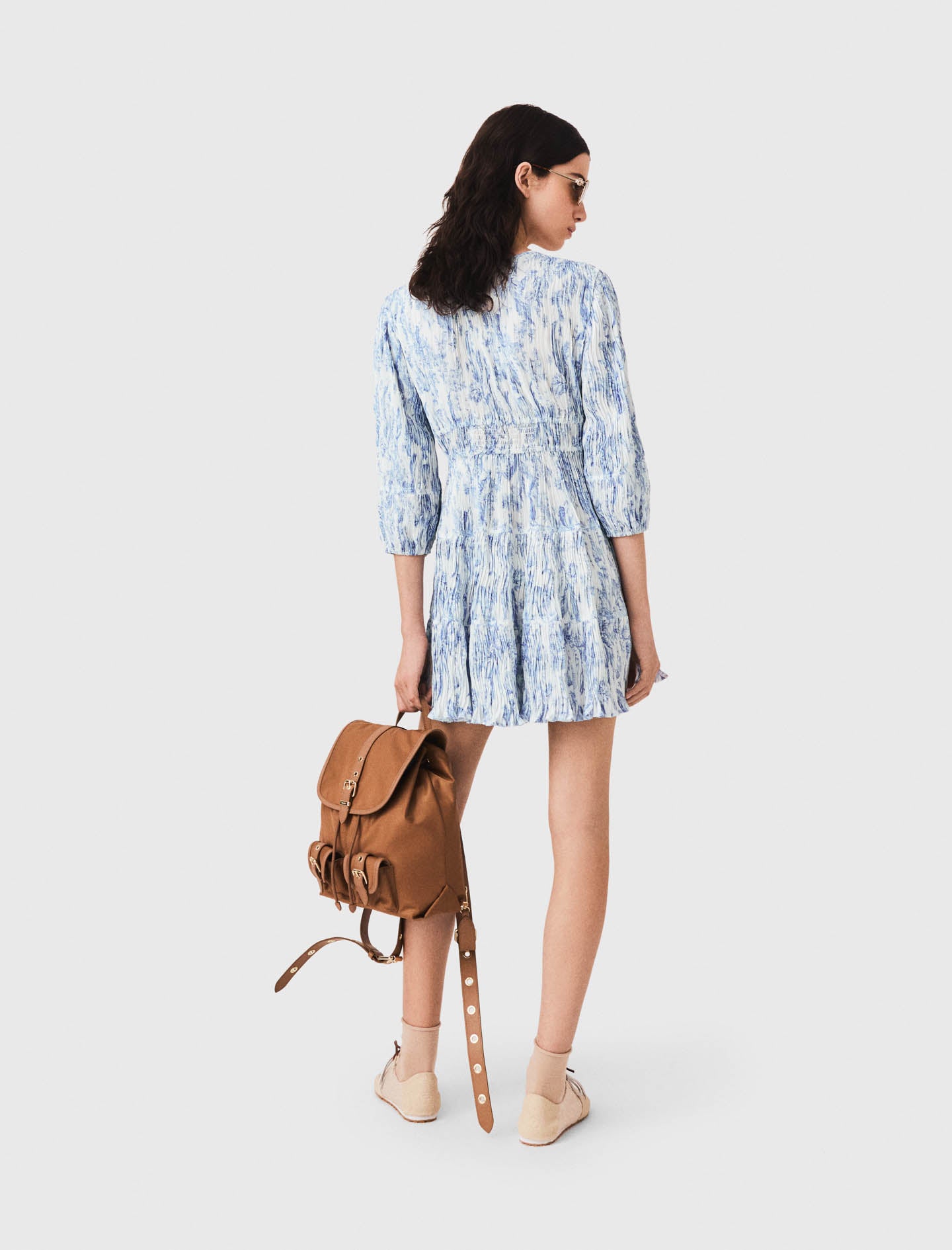 Patterned pleated dress Sky Blue Large Flowers Print