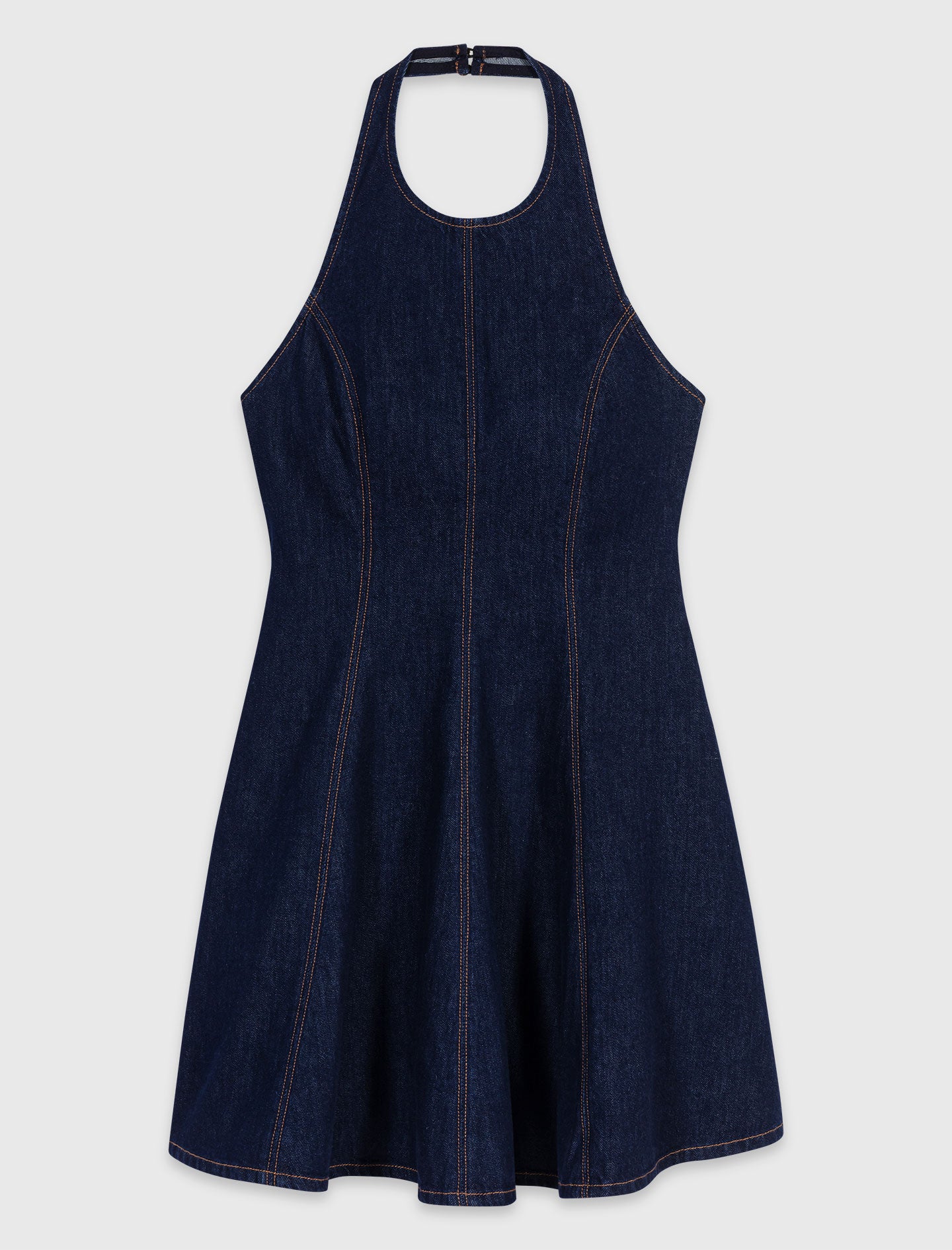 Short denim dress with brooch Navy
