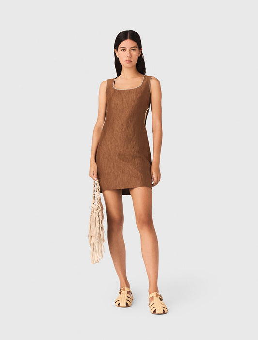 Short linen-blend dress Brown