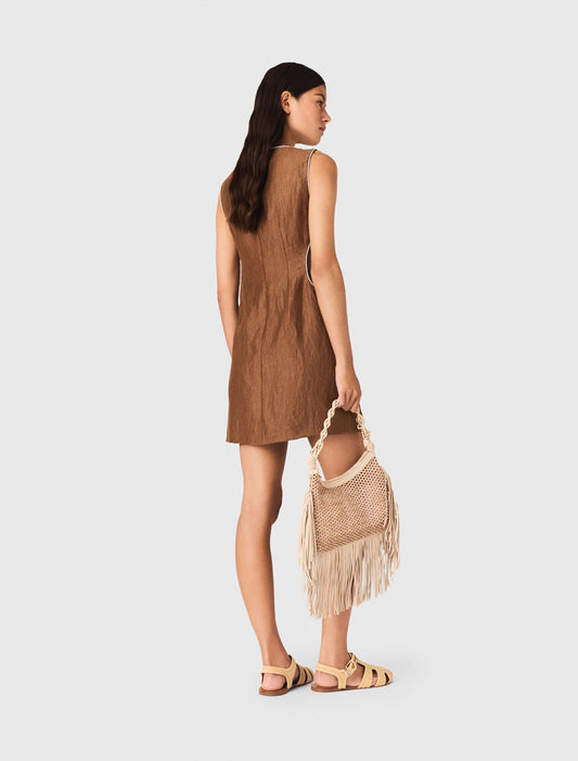 Short linen-blend dress Brown
