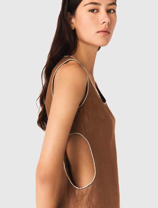 Short linen-blend dress Brown