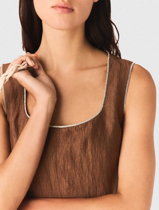 Short linen-blend dress Brown