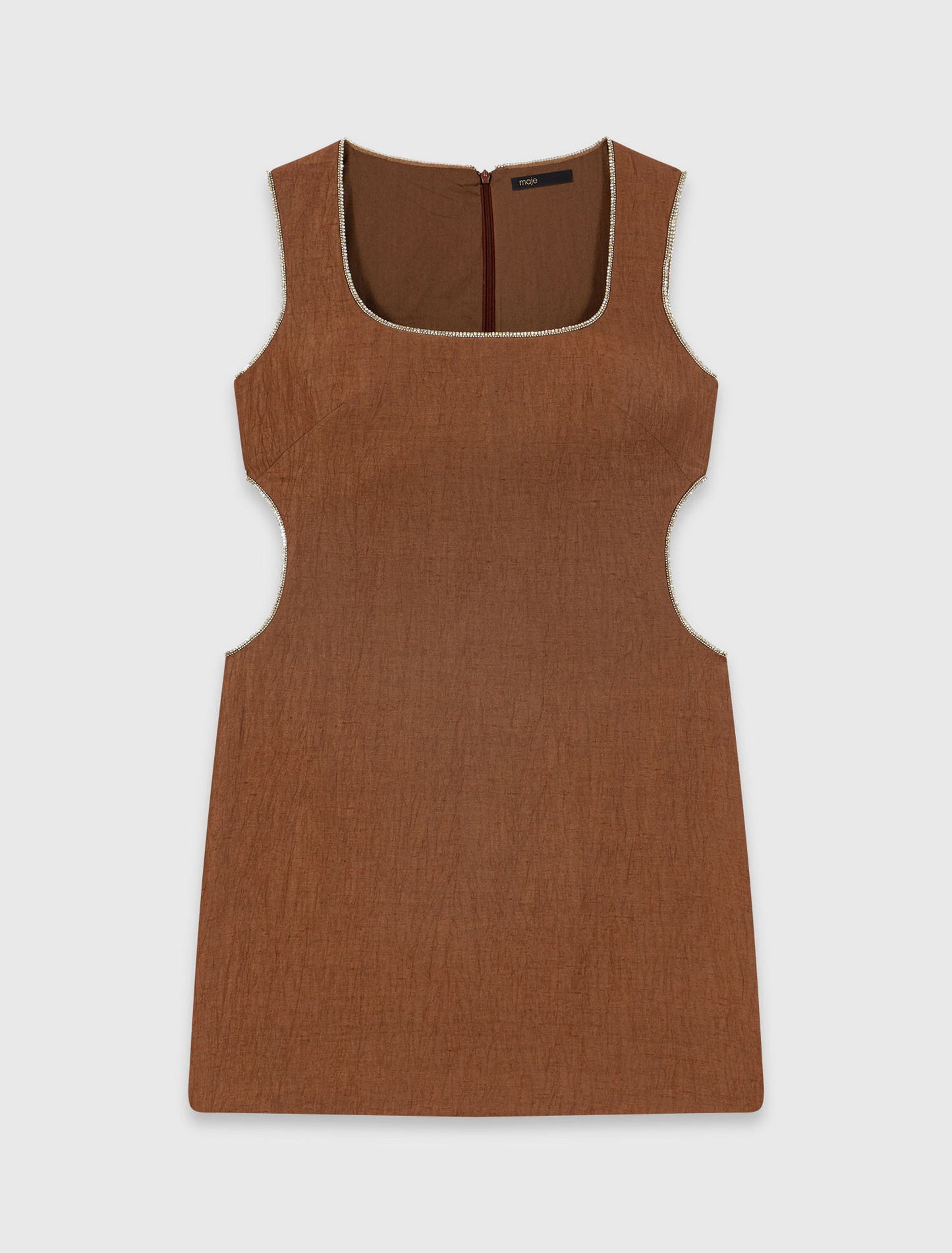 Short linen-blend dress Brown