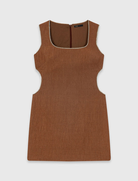 Short linen-blend dress Brown