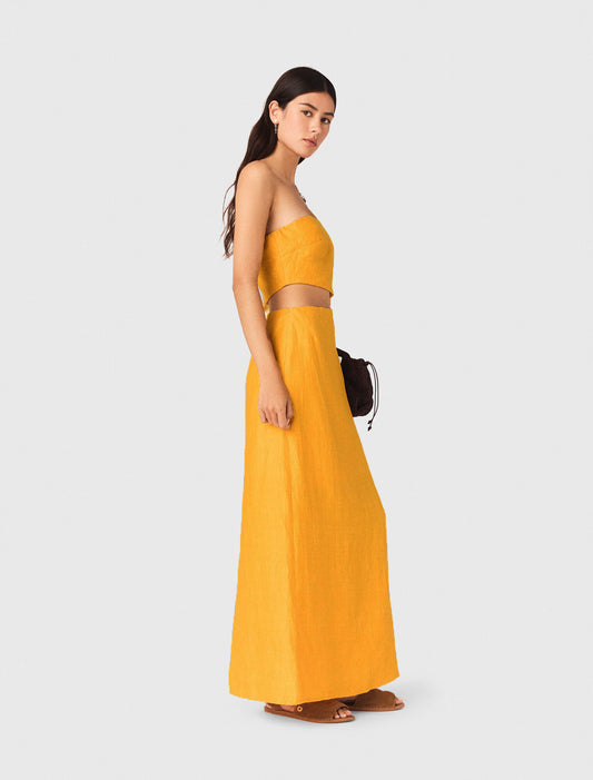 Asymmetrical Linen-Blend Dress Orange