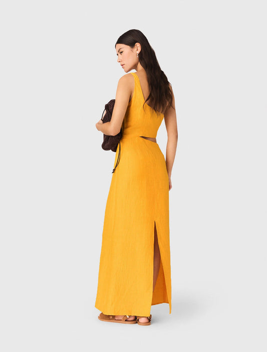 Asymmetrical Linen-Blend Dress Orange