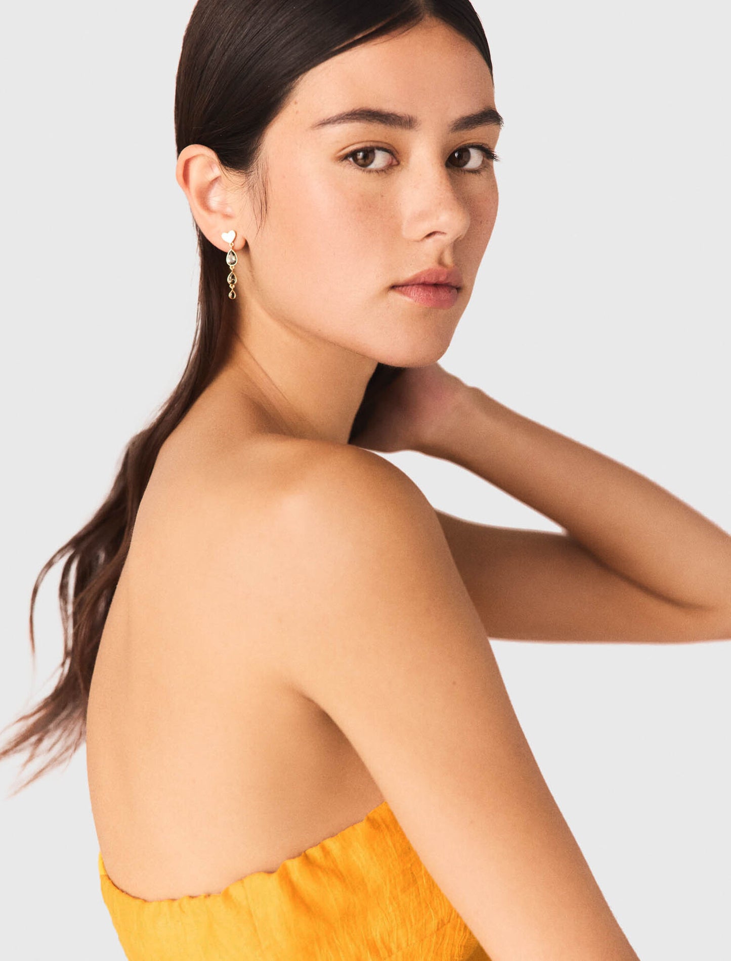 Asymmetrical Linen-Blend Dress Orange