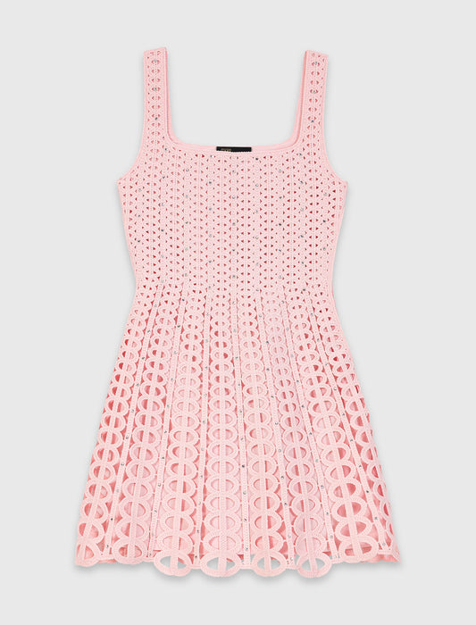 Short Rhinestone Crochet Dress Pink