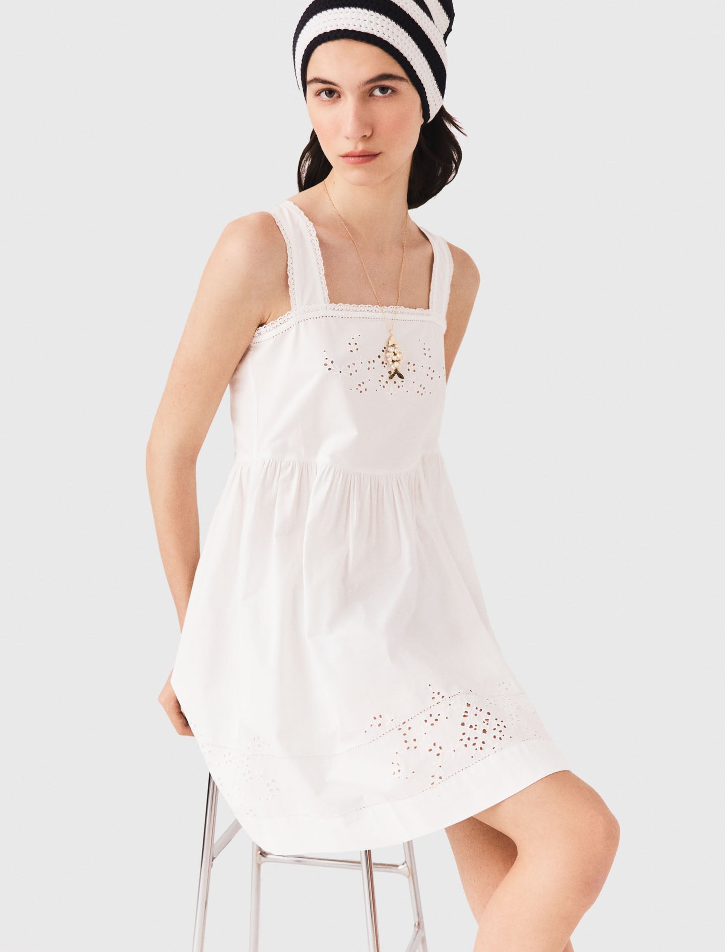Short dress with lace trim White
