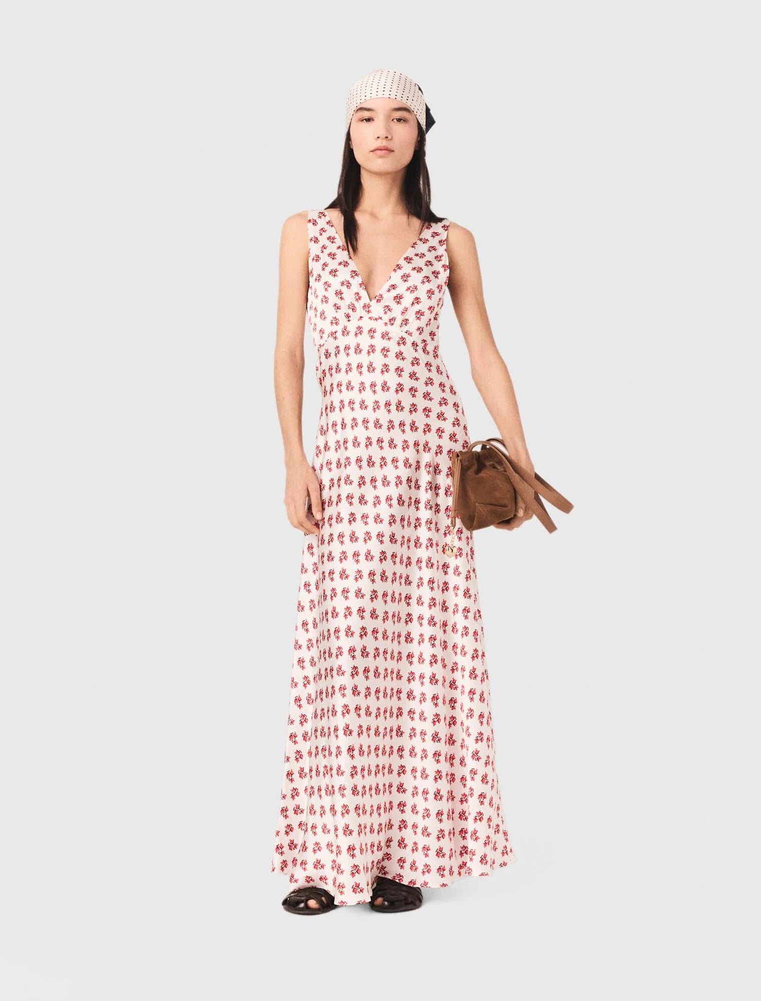 Printed Silk Dress Red Small Flowers Print
