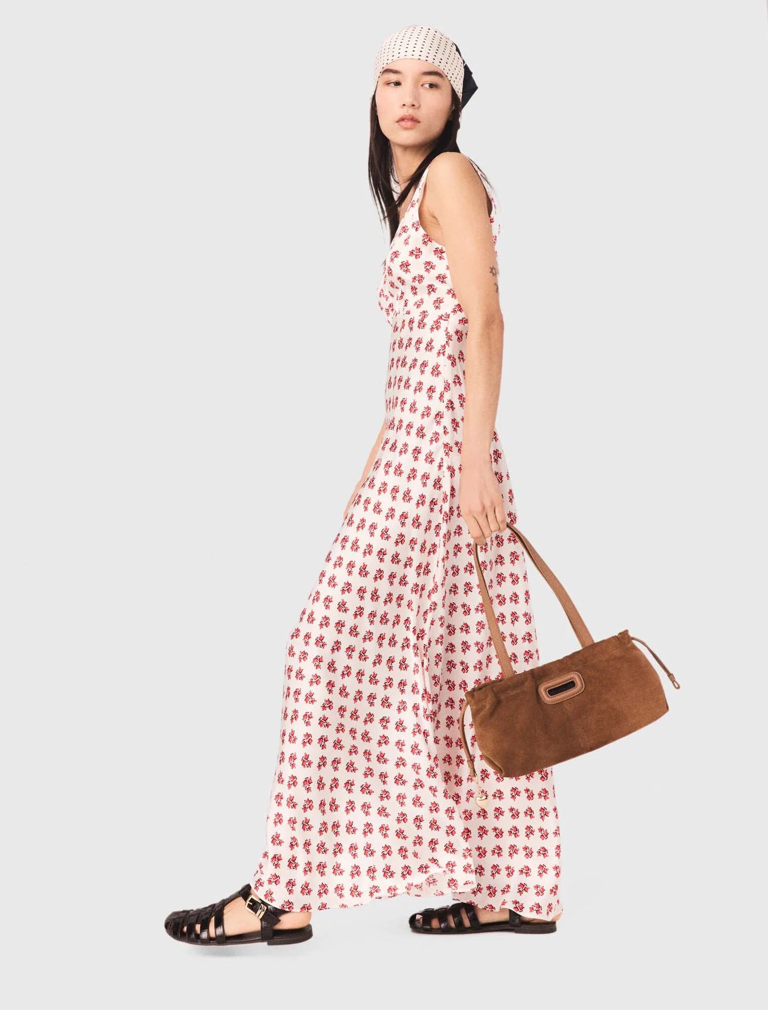 Printed Silk Dress Red Small Flowers Print