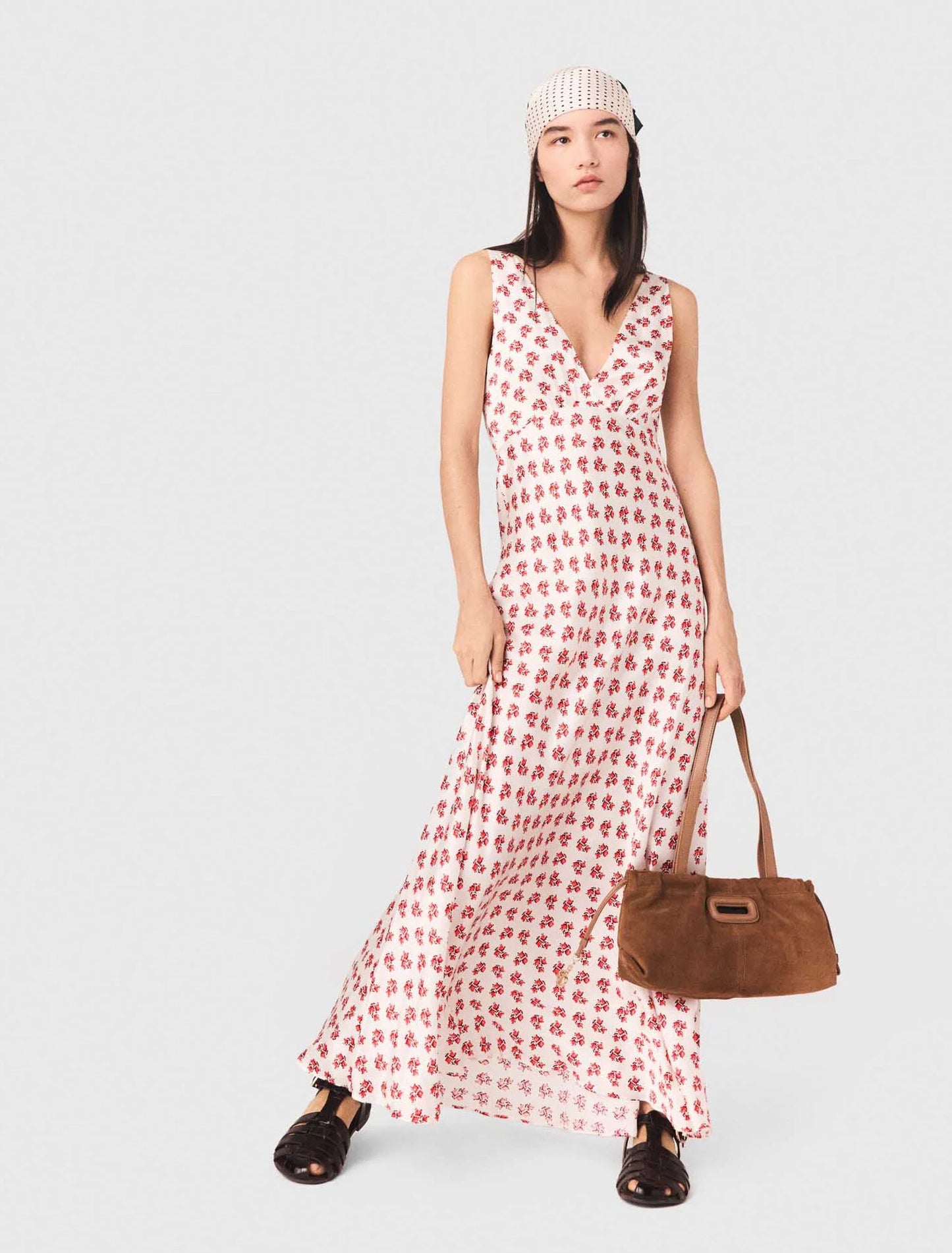 Printed Silk Dress Red Small Flowers Print